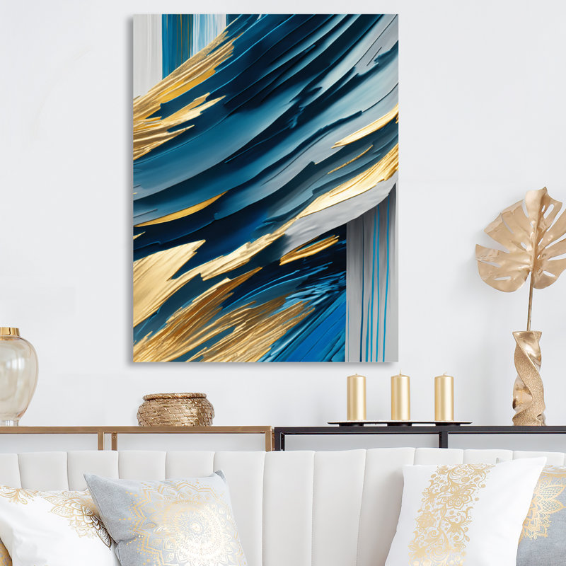 Lukus Blue and gold Glam Abstract Wall Decor on Metal, 40" H x 30" W x 1" D