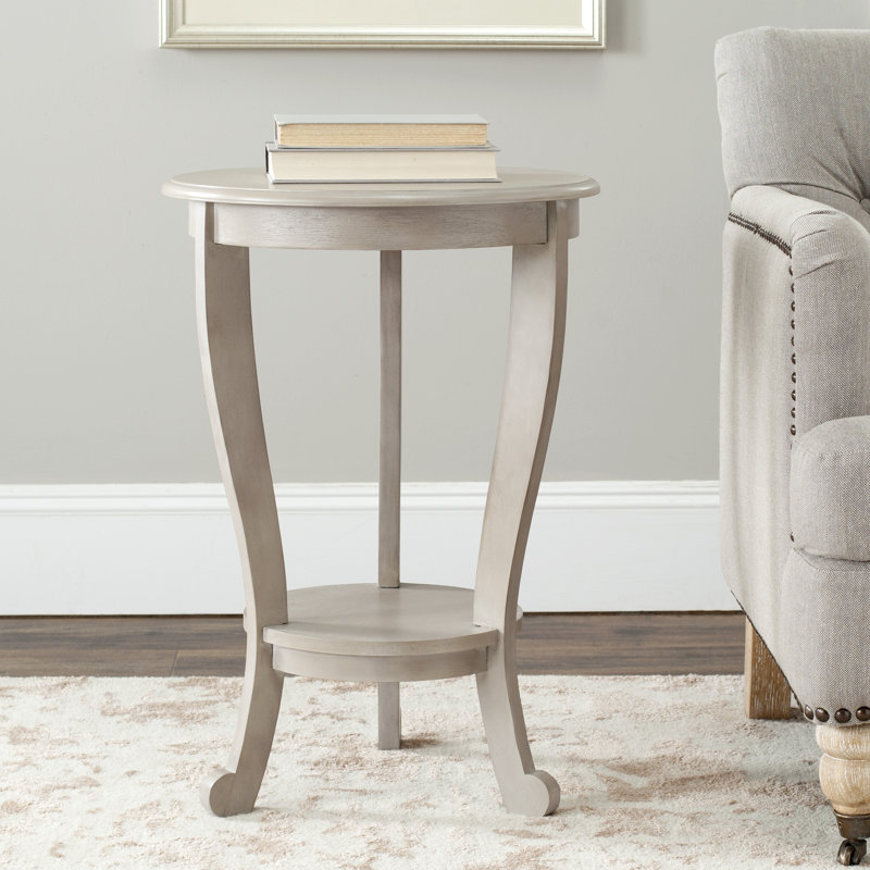 Modern Solid Wood Tutuala End Table – Traditional Design with Sloping Curves & Bottom Storage Shelf, Vintage Gray