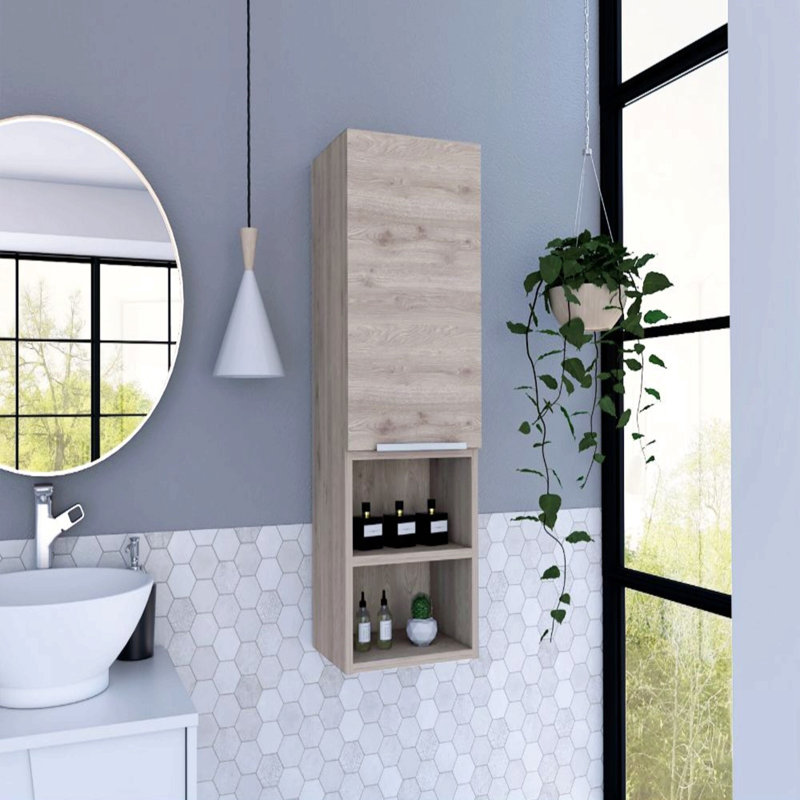 Medicine Single Door Cabinet 32" H, Two External Shelves, Two Interior Shelves, Light Gray