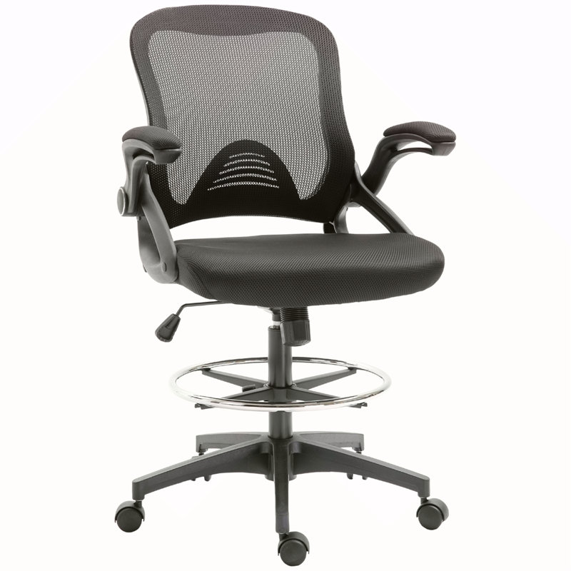 Chaise de dessinateur en filet, chaise de bureau haute avec support lombaire, accoudoirs rabattables, repose-pieds et hauteur de siège réglable