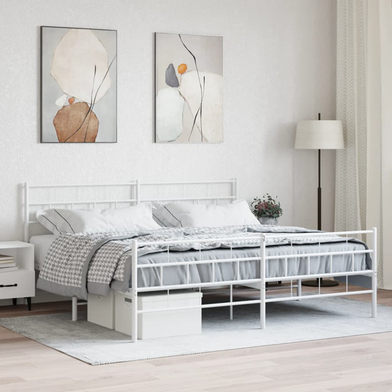 Danzell Metal Bed Frame, Heavy-Duty, No Mattress, White, Twin XL