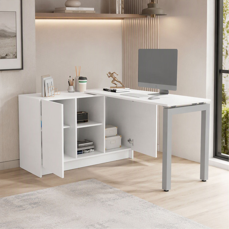 Bureau H 28,5 po, 2 portes, 5 tablettes, 2 pieds, - Bureau à domicile