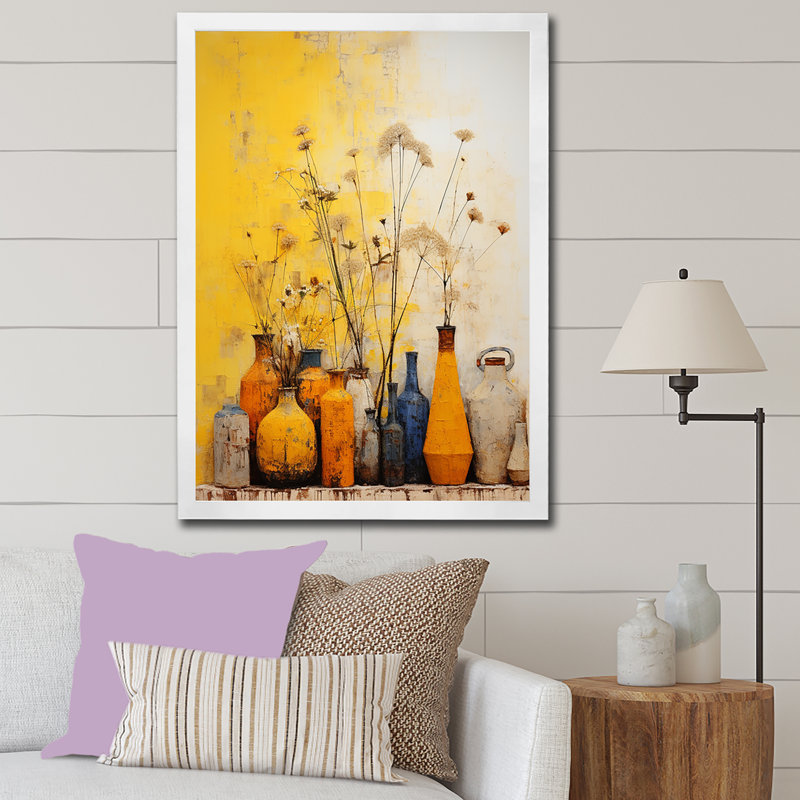 Minimalisme - poteries jaunes I - impression, H 40 po x l 30 po x P 1,5 po, Cadre simple blanc