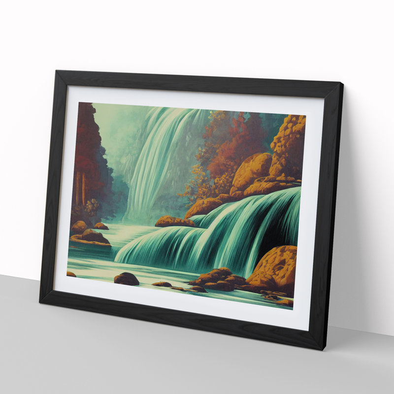 Animated Waterfall - Single Picture Frame Print, 46cm H x 64cm W x 2cm D, Black Framed