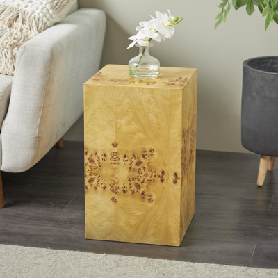 Cole And Grey Wood Square Cube Accent Table With Wood Grain Patterns