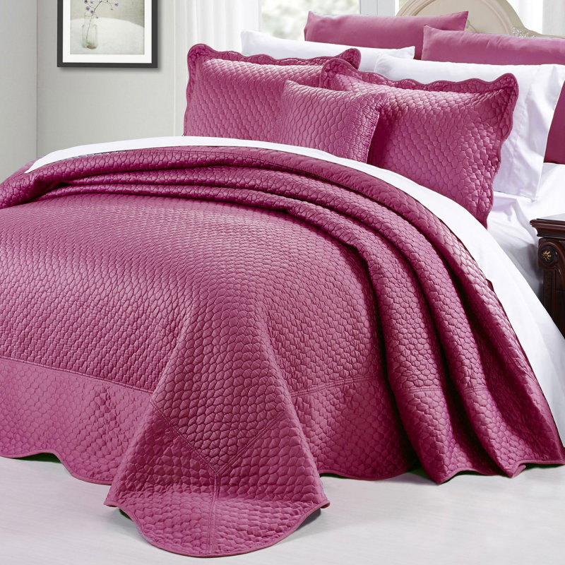 Light Blue Reversible Microfiber Queen Bedspread Set