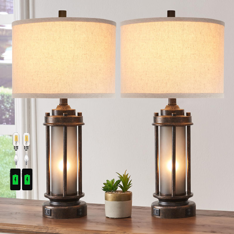 Ensemble de 2 lampes de table pour le salon, Bronze