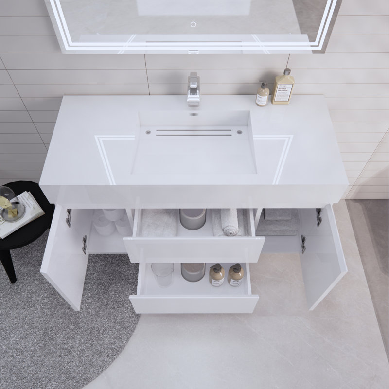 Babajide Bathroom Vanity with Acrylic Top, High Gloss White