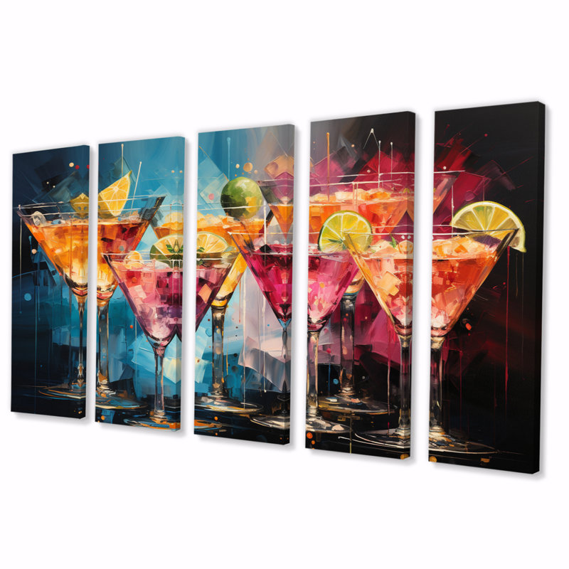 Ensemble de 5 panneaux muraux confettis, "Food & Beverage Cocktail"