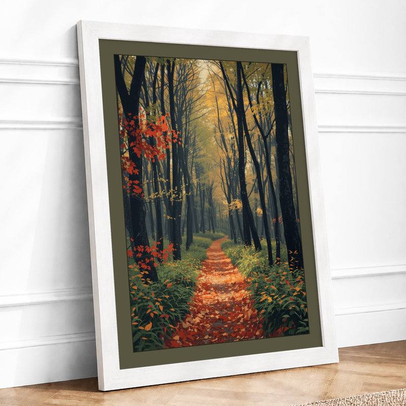 Autumn Forest Path Scandinavian - Print, A2 - 59.4 x 42.0 cm, White