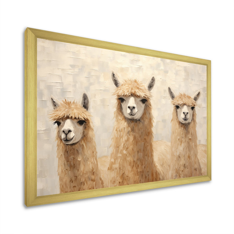 Minimalisme, Alpagas mignons sur toile, Cadre doré simple, H 16 po x l 32 po x P 1 po