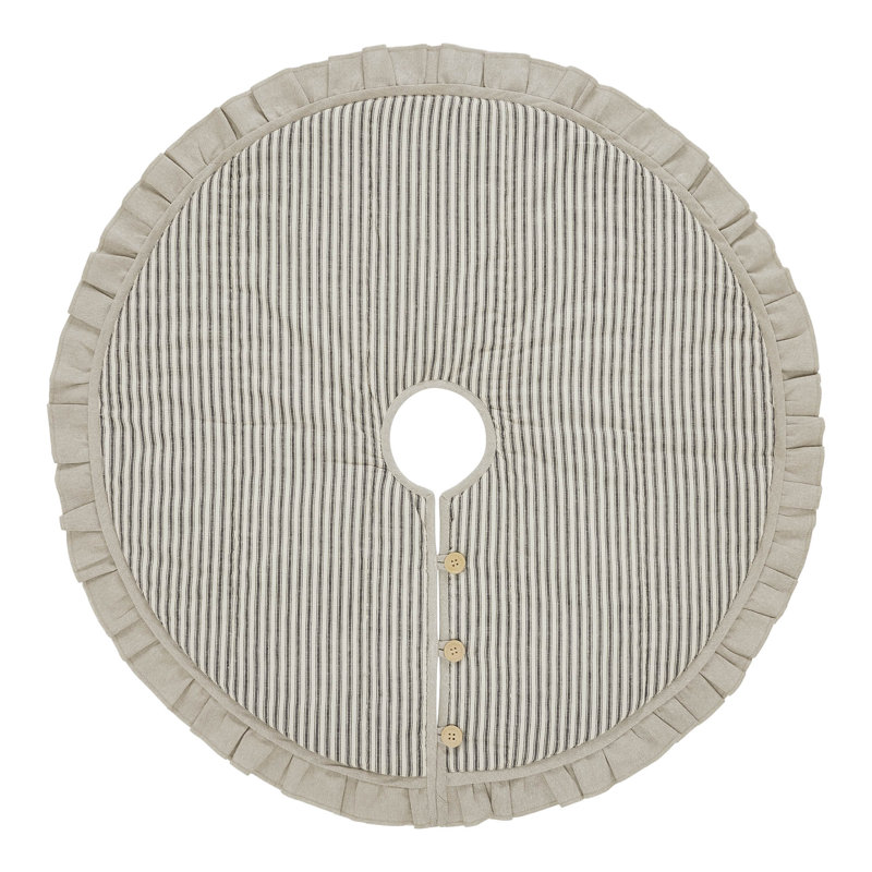 36" Tan and Charcoal Striped Quilted Tree Skirt with Ruffled Border