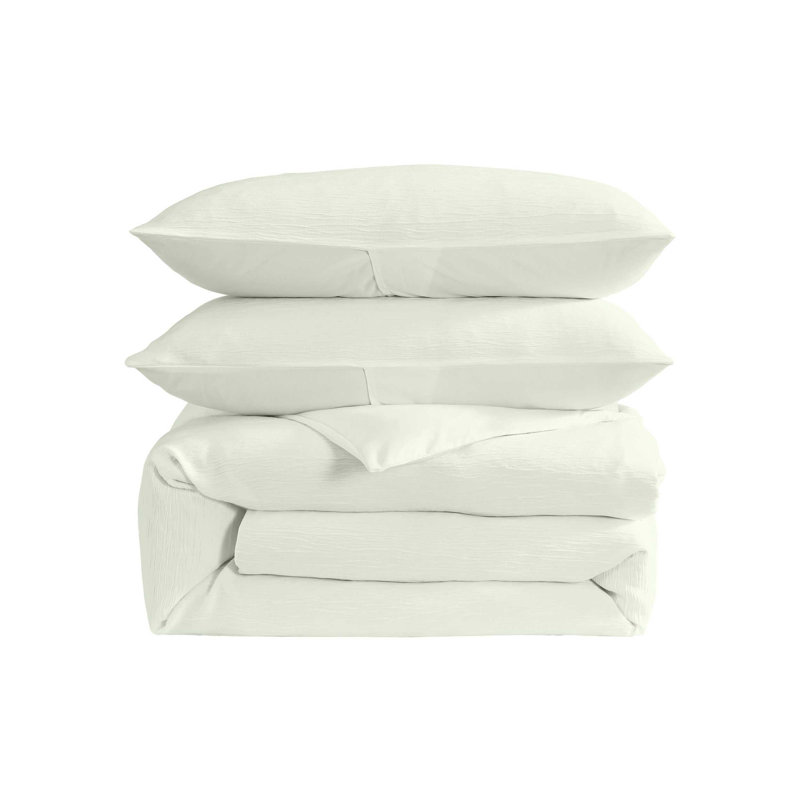 Laura Ashley Crinkle Green Duvet Cover Set, Queen Duvet Cover + 2 Standard Shams, Green
