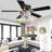 52" Black Modern Crystal Flush Mount Ceiling Fan with Light and Remote Control, 6-Speed DC Motor Light Fixture for Living Room, Bedroom