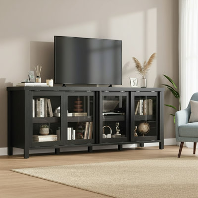 TV Stand, With 4 Sliding Glass Doors & Storage Cabinet by 17 Stories