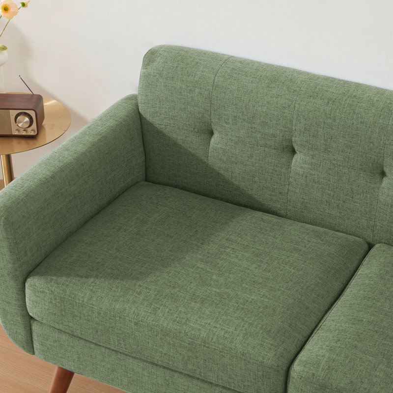 Jadier 66" Upholstered Loveseat Square Sofa, Green Linen, Iron