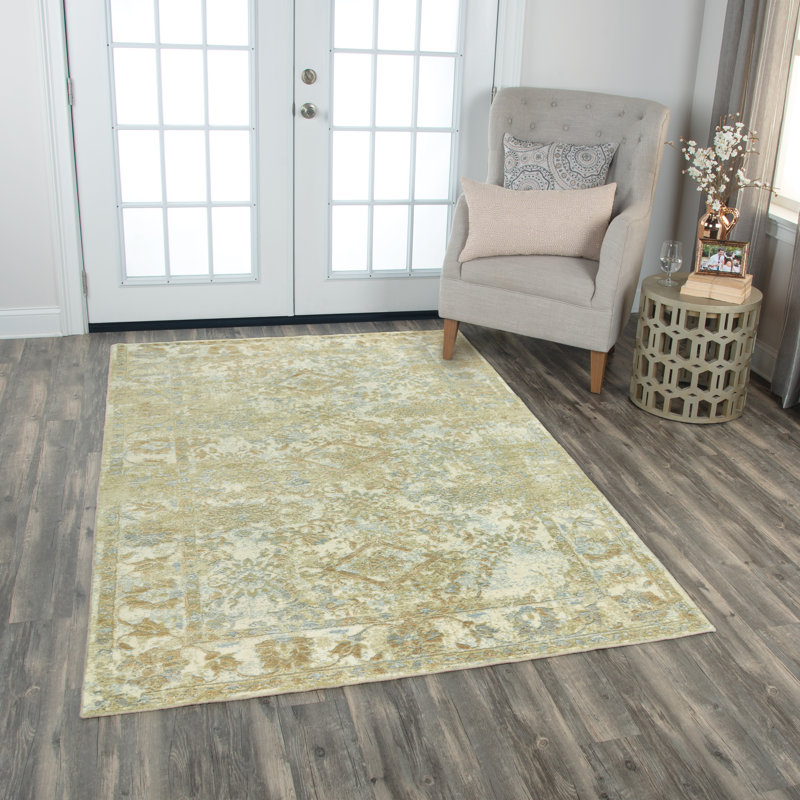 Tapis en laine beige / vert / bleu Power Loom, Tapis de couloir 2 pi 6 po x 8 pi