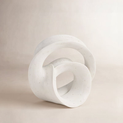Cole And Grey Polystone Wavy Shaped Abstract Decorative Sculpture With Cutouts And Speckled Texturing