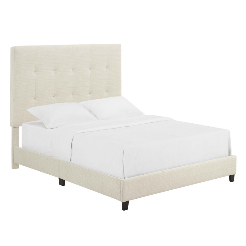 Lit plateforme capitonné et capitonné avec structure durable, mousse confortable et tissu adapté aux familles pour un sommeil réparateur