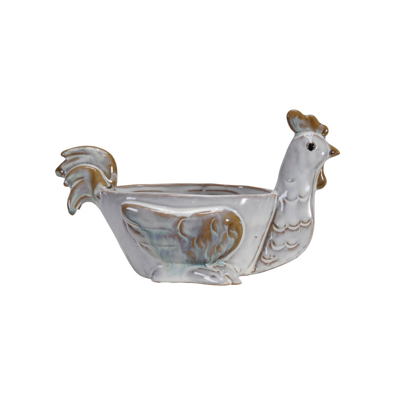 Stoneware Chicken Shaped Sponge Holder/Soap Dish With Reactive Glaze