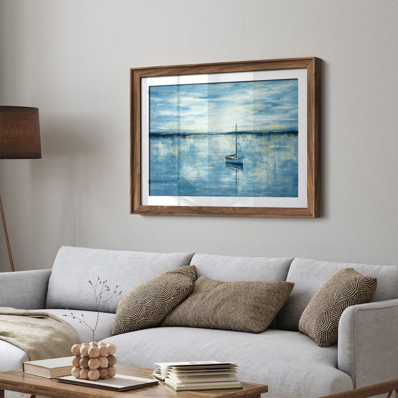 «Serene Blue Lake», Impression encadrée avec passe-partout