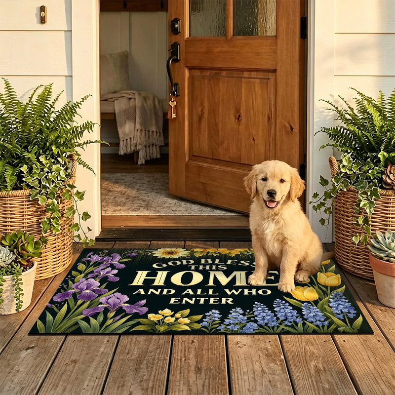  Tapis d'entrée antidérapant pour l'intérieur, 20 po x 32 po, God bless floral Welcome, God bless floral welcome, 20"x32"