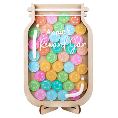 11" DIY Name 75 Tokens Smiley Face Magnetic Reward Jar Gifts for Classroom Teacher Kids Potty Training Chore Chart Toddler Good Behavior Management Tools
