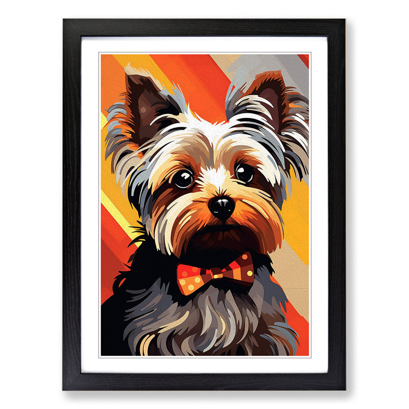Yorkshire Terrier Constructivism - Single Picture Frame Print on Wood, 64cm H x 46cm W x 2cm D, Black