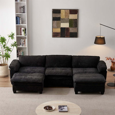 Luxueux canapé en chenille en forme de U avec deux repose-pieds, trois sièges de salon pour un confort ultime et une élégance moderne.