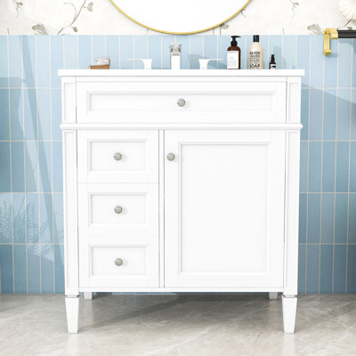 Contemporary Freestanding Single Bathroom Vanity Cabinet with Ceramic Sink and Ample Storage