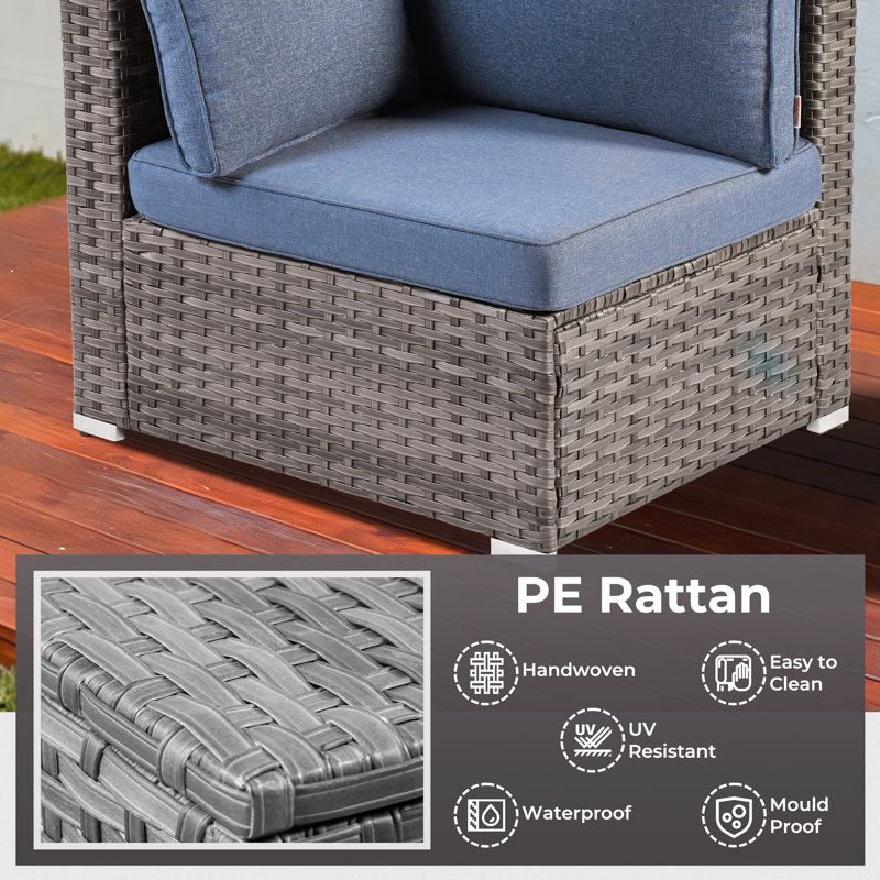 6 - Person Modular Patio Conversation Set with Cushions, Denim Blue
