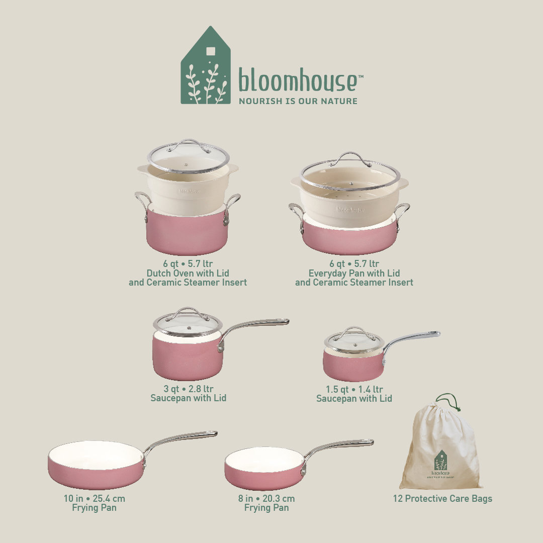 12-Piece Non-Stick Aluminum Cookware Set, Pink Orchid
