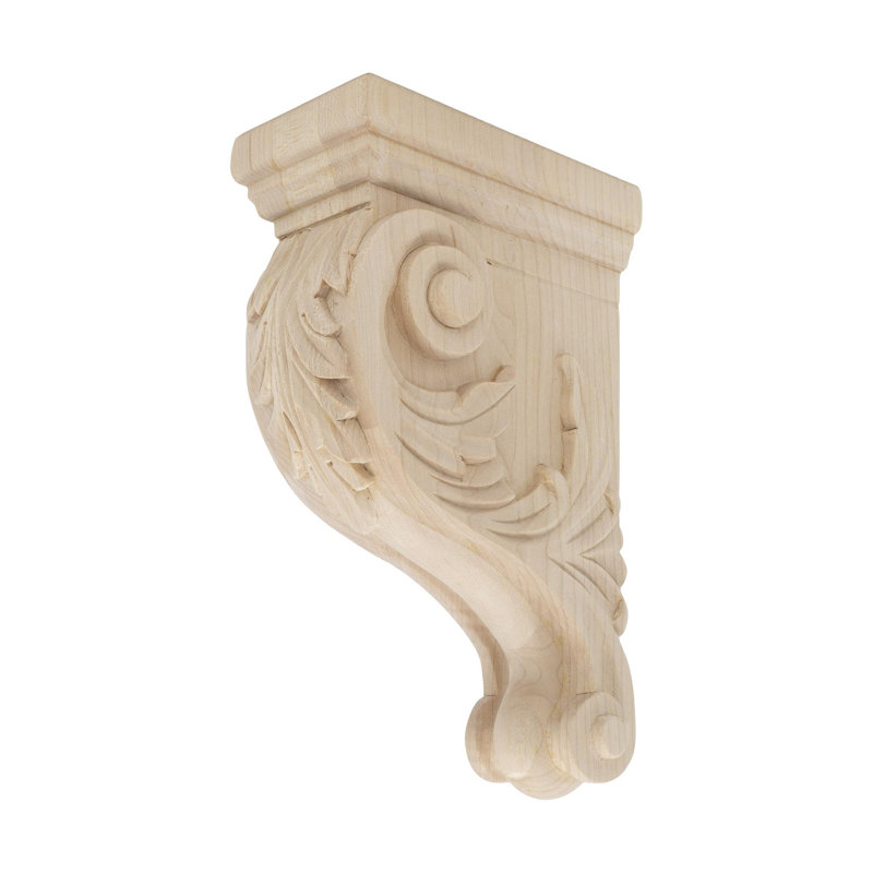 Petit corbeau en bois de feuille d'acanthe massif sculpté à la main 8 po x 2-1 / 2 po x 5 po, Érable dur