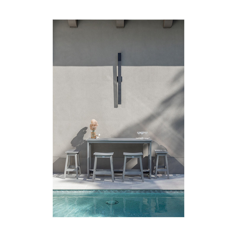 Balcony Outdoor Bar Table, Seashell, 35.5" H x 60" W x 22" D, Light Gray