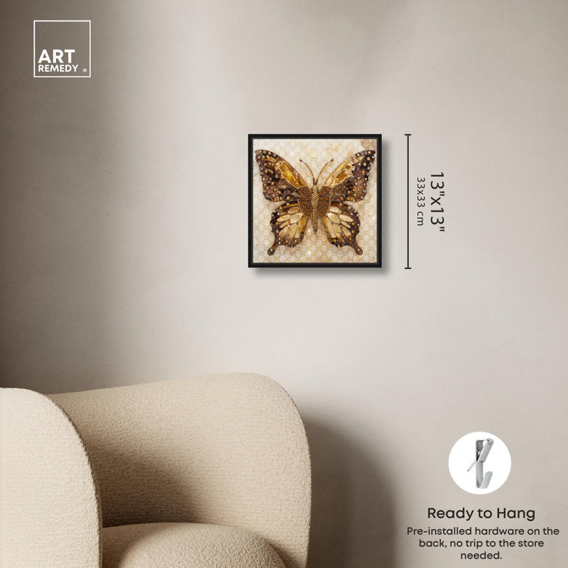 «Glittering Elegant Butterfly» par Art Remedy, H 13 po x l 13 po, Noir, Cadre flottant