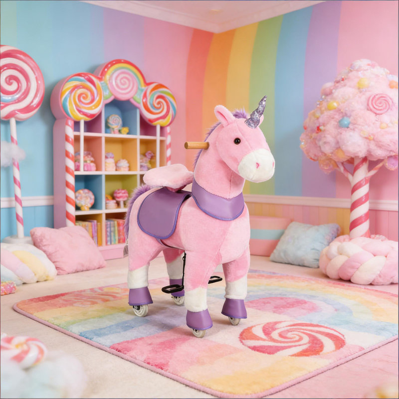 Cheval à bascule souple, licorne qui marche