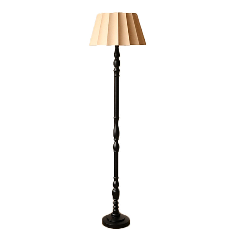 French Vintage-Style Fabric & Wood Floor Lamp, Black