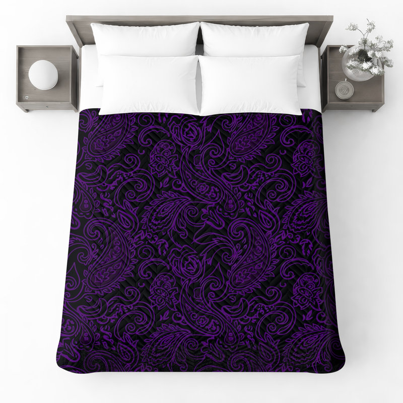 Couvre-lit matelassé à motif cachemire mauve, Très grand lit