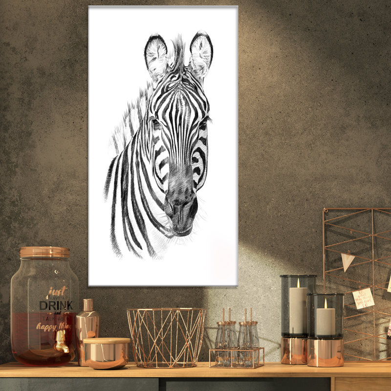 Zèbre en noir et blanc - impression sur toile tendue, H 32 po x l 16 po x P 1 po