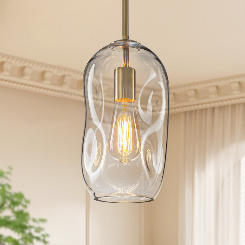 Îlot de cuisine 1 lumière moderne avec 1 abat-jour et abat-jour en verre organique irrégulier, Paquet de 1