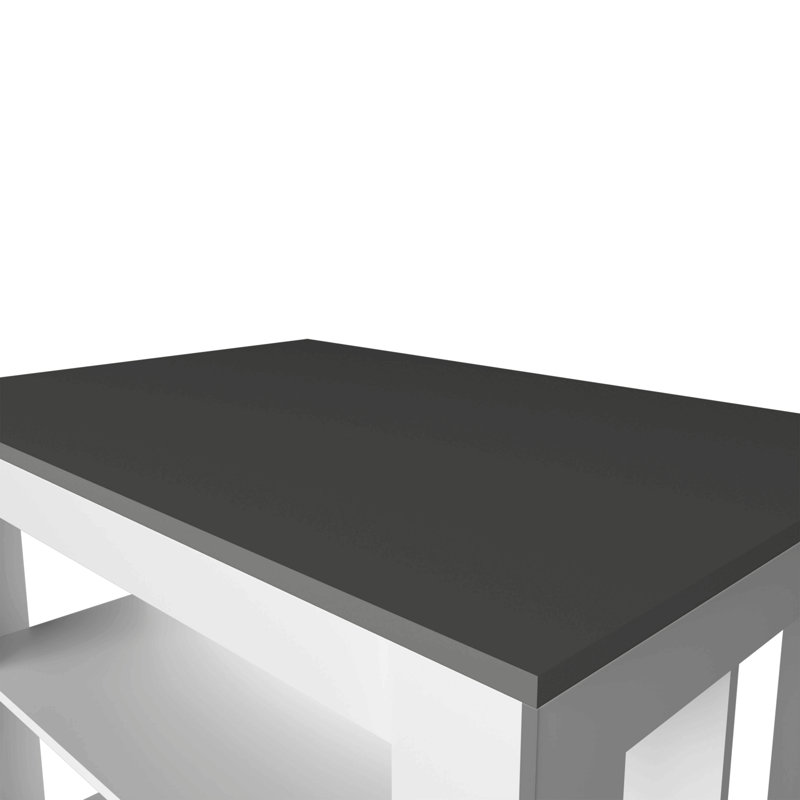 Îlot de cuisine avec table de préparation spacieuse, 3 tablettes de rangement ouvertes, 4 pieds robustes et poste de travail de préparation au repas pour une table d'îlot de cuisine moderne, fonctionnelle et organisée