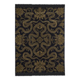 Anaconda Machine Woven Wool Oriental Area Rug in Black/Gold