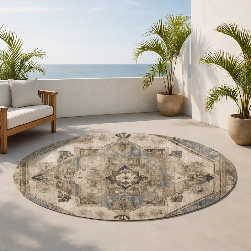 Tapis intérieur et extérieur Rustic Grandeur, Rond 5 pi