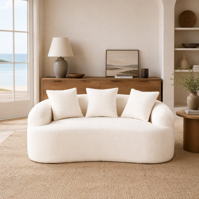 Canapé courbé en éponge à compression complète blanc, canapé compact en chenille 30D sans assemblage pour petits espaces et appartements, L 65 po, 300 lb, 3 coussins