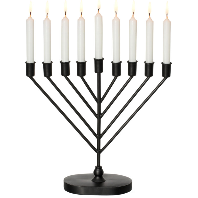  9-branch Rambam-style Hanukkah Menorah Mid-century Modern Decorative Accent Traditional Celebration Display And Festive Lighting Centerpiece Ideal For Tables Mantels And Shelves, Black