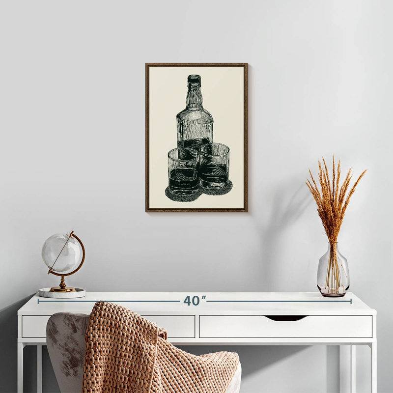 Retro Whiskey Glasses, Floating Frame Walnut, 13" x 19"