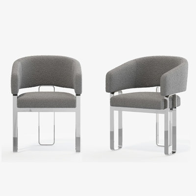 Chaise avec accoudoirs de salle à manger en teck Grey Boucle