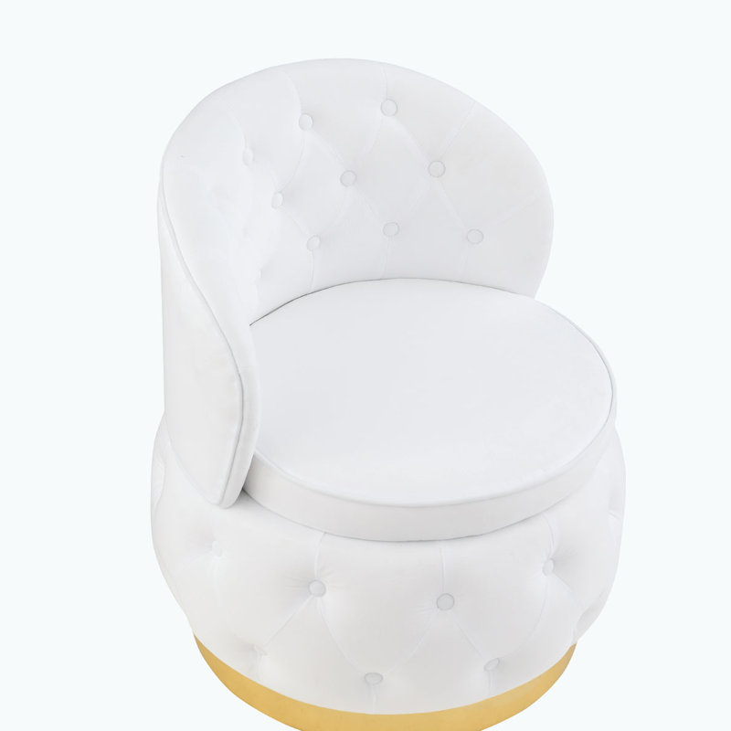 Fauteuil demi-tonneau pivotant avec rangement, Velours blanc