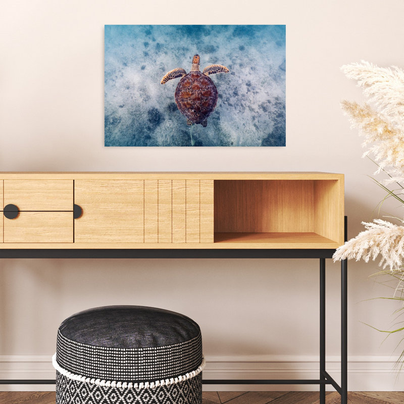 Underwater Turtle Journey Peaceful Serene Tranquil Turtle Nature Ocean Wall Art Print by Serge Melesan - Print