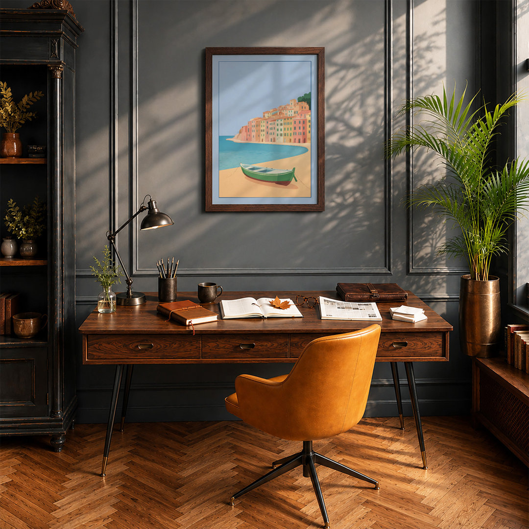 Beached Boat, Village Coastal - Framed Print